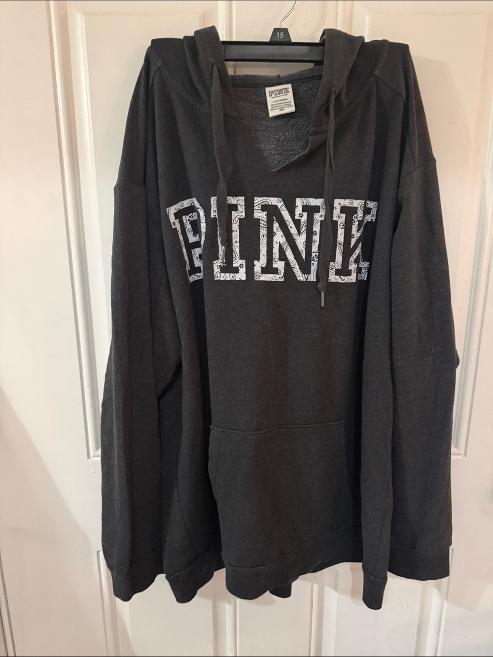 PINK Victoria's Secret Charcoal Gray Hoodie with White Logo